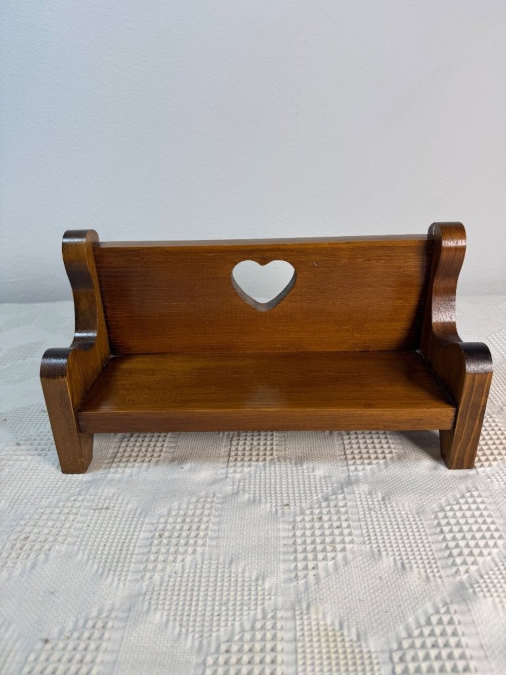 Handcrafted Wooden Doll Bench Heart Cutout Design Wall Mount Or Freestanding